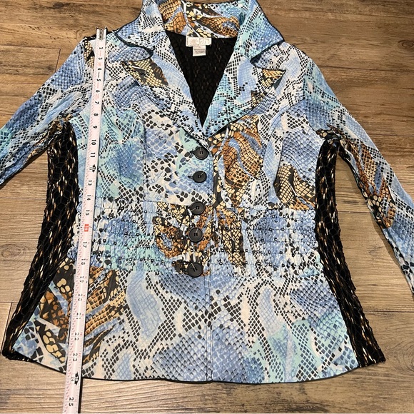 ALBERTO MAKALI Snakeskin Print Fitted Stretch Jacket Embellished Blue Size XL - Picture 12 of 14